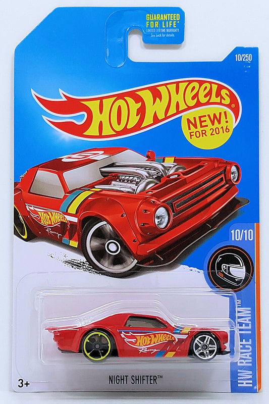 Hot Wheels 2016 - Collector # 010/250 - HW Race Team 10/10 - New Models - Night Shifter - Red / Hot Wheels Racing Graphics - USA Card