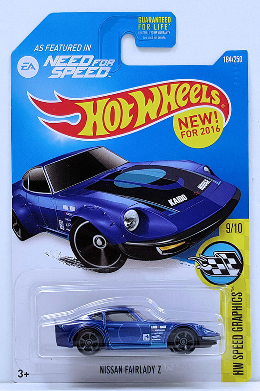 Hot Wheels 2016 - Collector # 184/250 - HW Speed Graphics 9/10 - New Models - Nissan Fairlady Z - Blue / Kaido House - USA Card