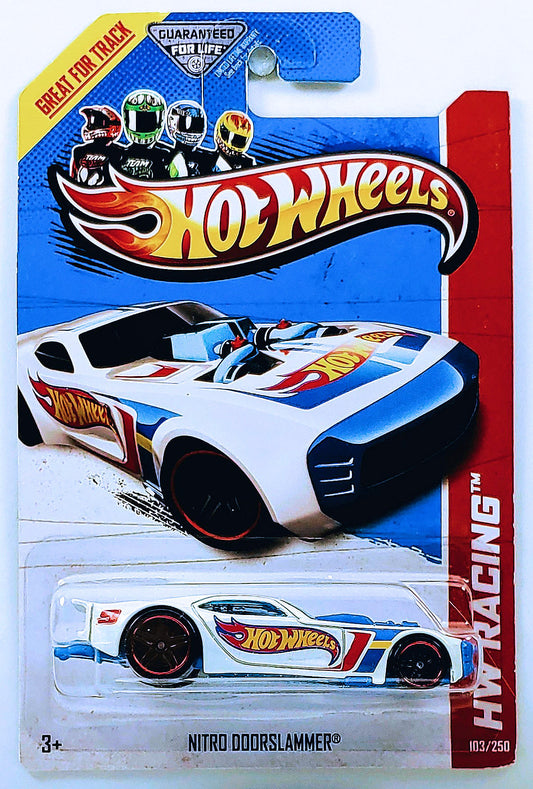 Hot Wheels 2013 - Collector # 103/250 - HW Racing / HW Race Team - Nitro Doorslammer - White - Red & Black PR5 Wheels - USA Card