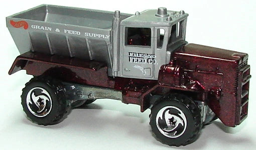 Hot Wheels 1997 - Collector # 201 - Oshkosh Snowplow - Metalflake Dark Red & Gray / Fresno Feed Co. - Off-Road Sawblade Wheels - USA Card