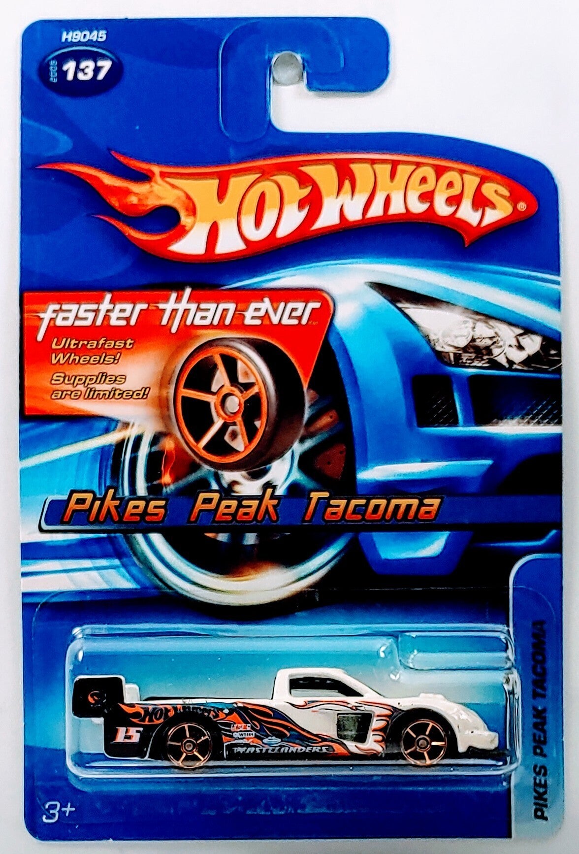 Hot Wheels 2005 - Collector # 137/183 - Faster Than Ever - Pikes Peak Tacoma - White - FTE Wheels - Metal Vent Insert - USA '06 FTE Card