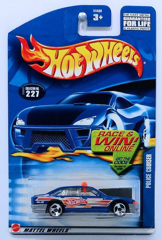 Hot Wheels 2002 - Collector # 227/240 - Police Cruiser - Blue - 3 Spoke Wheels - USA 'Race & Win' Card