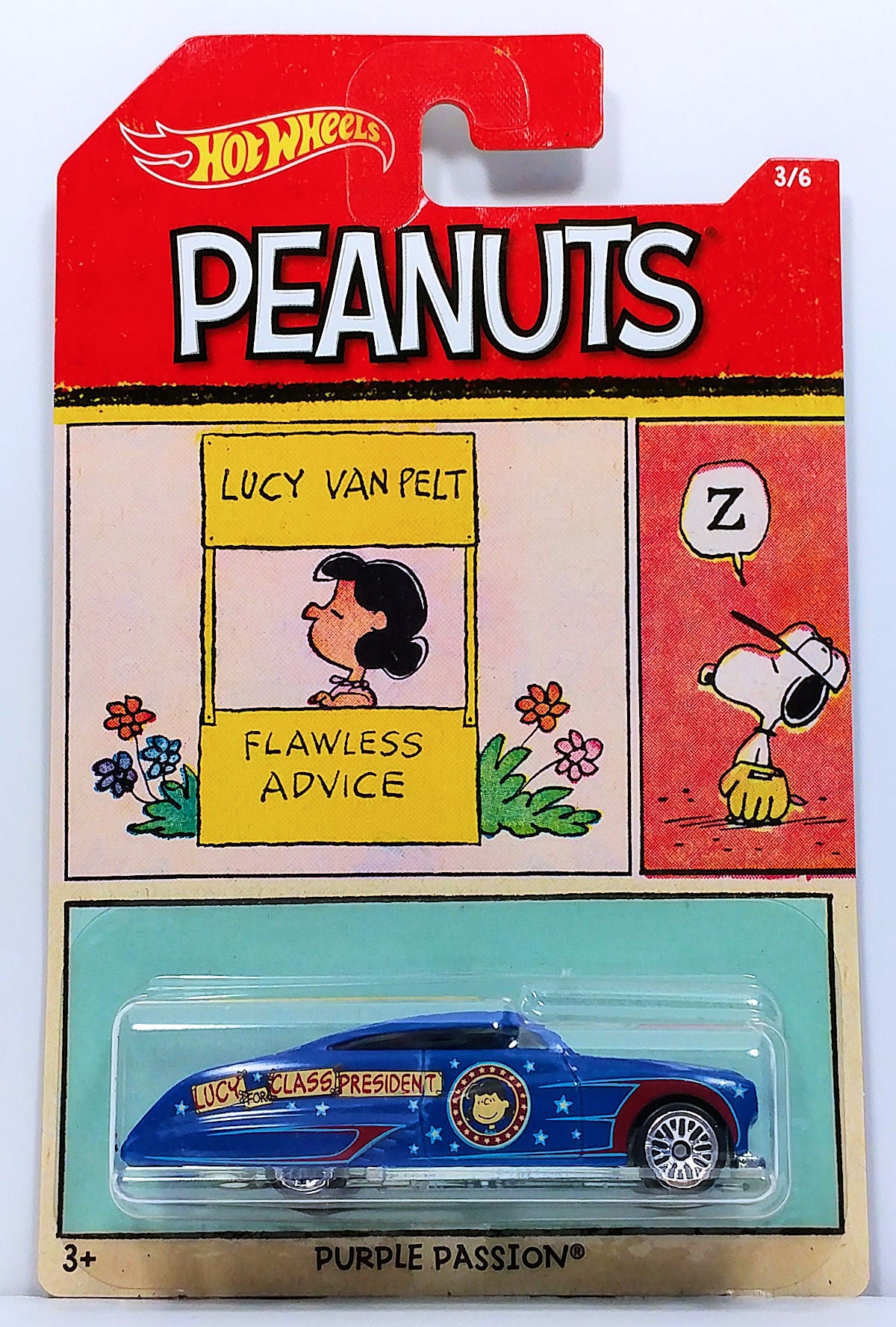 Hot Wheels 2017 - Peanuts Theme Series 3/6 - Purple Passion - Blue / Lucy - Lucy & Snoopy Blister Card