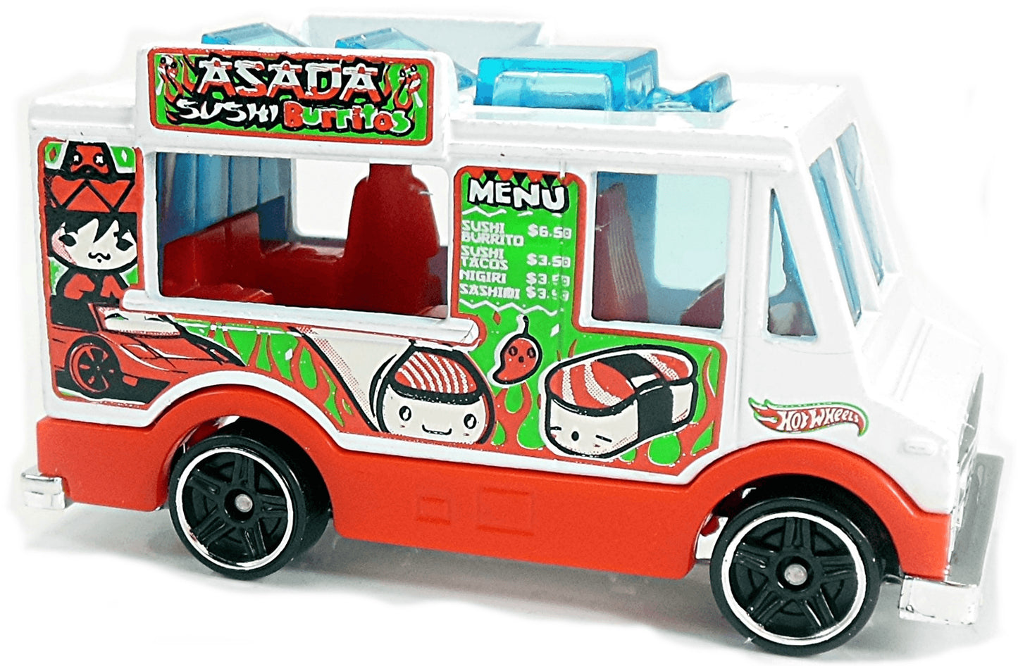 Hot Wheels 2018 - Collector # 093/365 - Fast Foodie 2/5 - Quick Bite (Ice Cream Truck) - White / 'ASADA SUSHI' - USA 50th Card