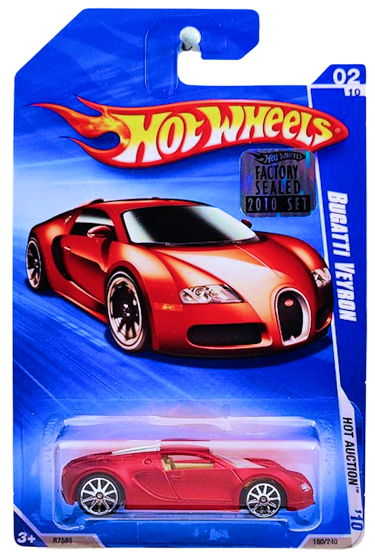 Hot Wheels 2010 - Collector # 160/240 - Hot Auction 2/10 - Bugatti Veyron - Satin Red - Walmart Exclusive - USA Card with Factory Set Sticker