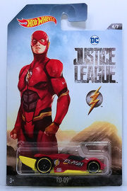 Hot Wheels 2018 - DC Comics / Justice League # 4/7 - RD-09 - Red / Flash Graphics - Gold & Black PR5 Wheels - Black Interior - Yellow Painted Metal Base - Walmart Exclusive