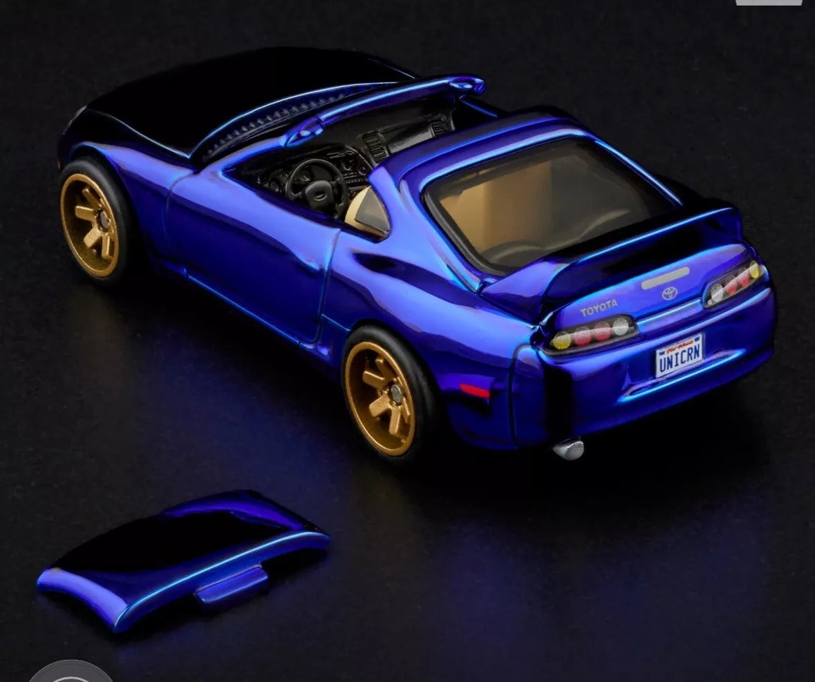 Hot Wheels 2024 - RLC Exclusive - 1997 Toyota Supra - Spectraflame Race Team Blue - Metal/Metal & Real Riders - Opening Hood & Targa Roof - Kar Keeper