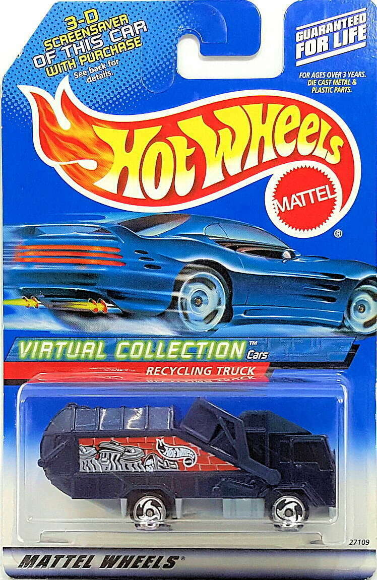 Hot Wheels 2000 - Collector # 143/250 - Virtual Collection - Recycling Truck - Dark Blue / 'TRASHER' - USA 'Angled' Card