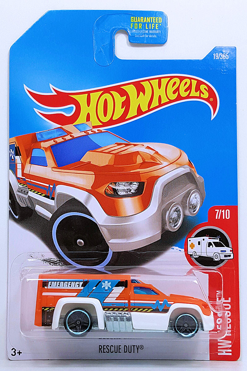 Hot Wheels 2017 - Collector # 019/365 - HW Rescue 7/10 - Rescue Duty - Orange / Emergency - USA Card