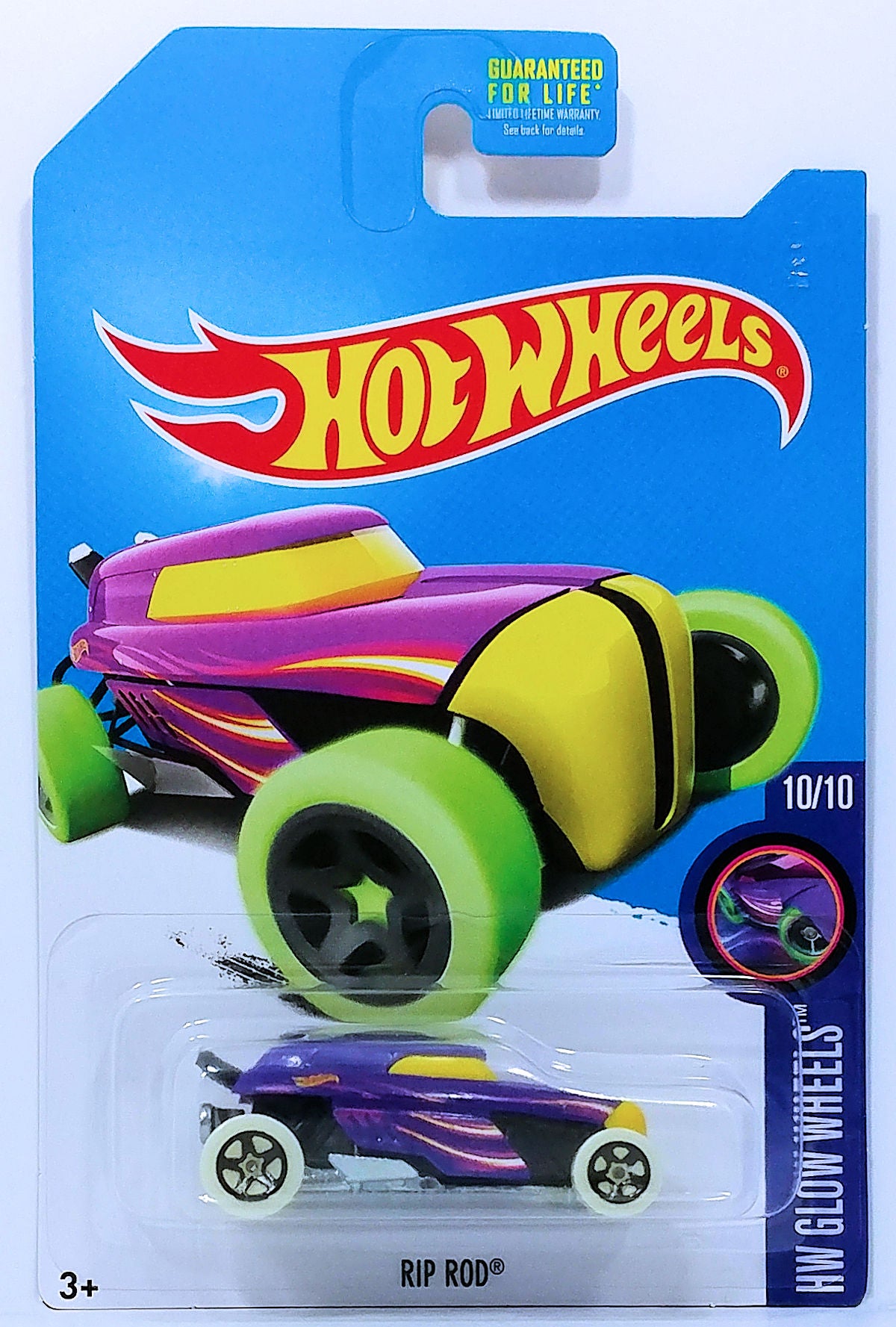 Hot Wheels 2017 - Collector # ---/365 - HW Glow Wheels 10/10 - Rip Rod - Purple - Toys R Us Exclusive - USA Card