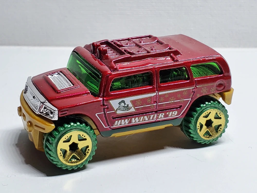 Hot Wheels 2019 - Theme / Holiday Hot Rods Series 1/5 - Rockster (Humvee) - Red / HW Winter '19 - Gold OR5 Wheels on Green Tires