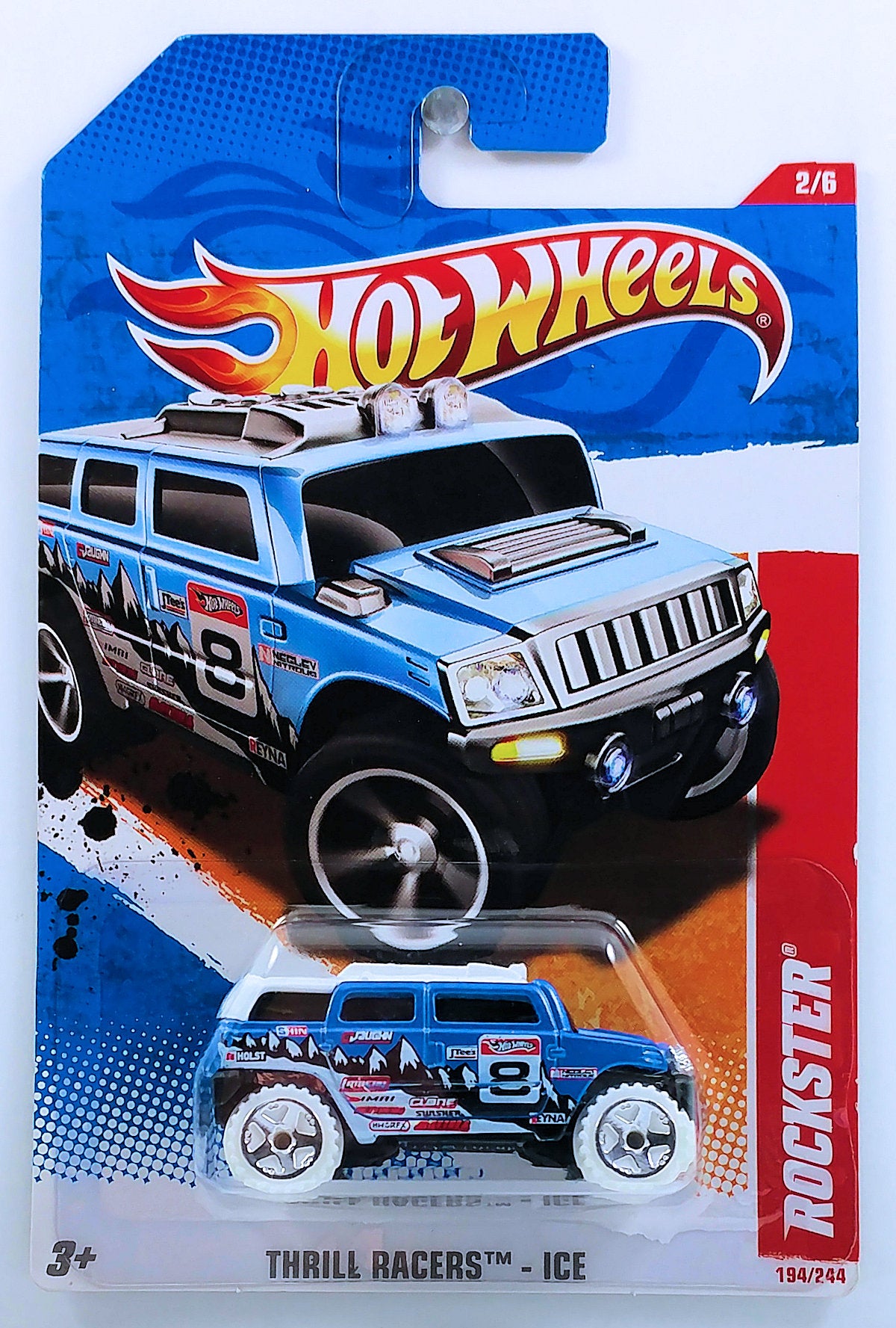 Hot Wheels 2011 - Collector # 194/244 - Thrill Racers / Ice 2/6 - Rockster (HumVee) - Blue / # 8 - USA Card