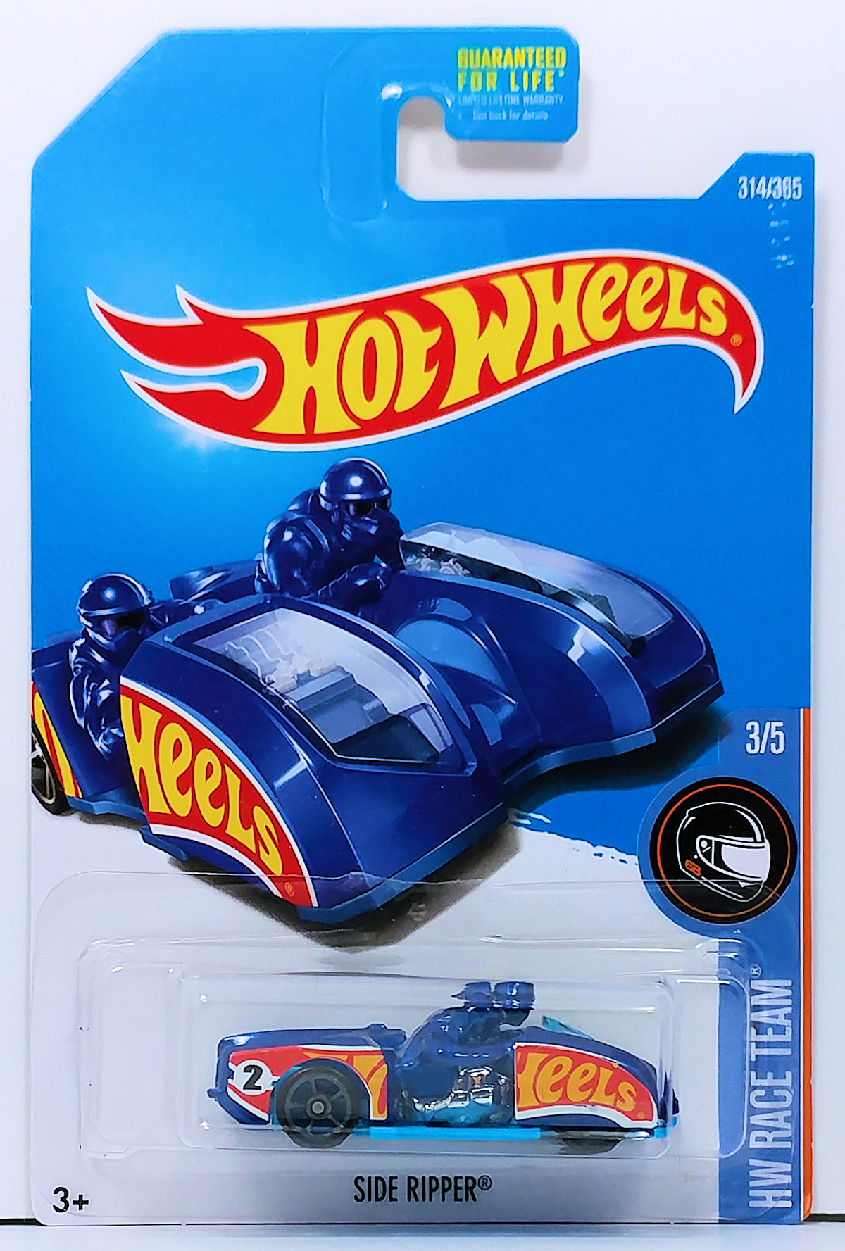 Hot Wheels 2017 - Collector # 314/365 - HW Race Team 3/5 - Side Ripper (Motorcycle Sidecar) - Blue Metalflake - USA Card