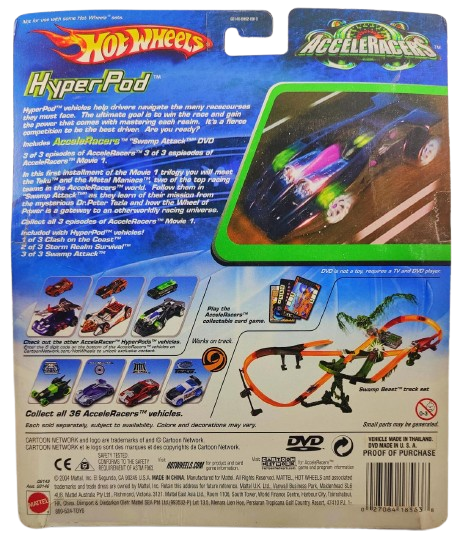 Hot Wheels 2005 - AcceleRacers - Slam Ram HyperPod - Black & Whip Creamer II - Black - Cartoon Network - Extra Large Blister Card - Includes 22 Minute DVD