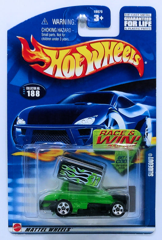 Hot Wheels 2002 - Collector # 188/240 - Slideout - Green / #77 - USA 'Race & Win' Card