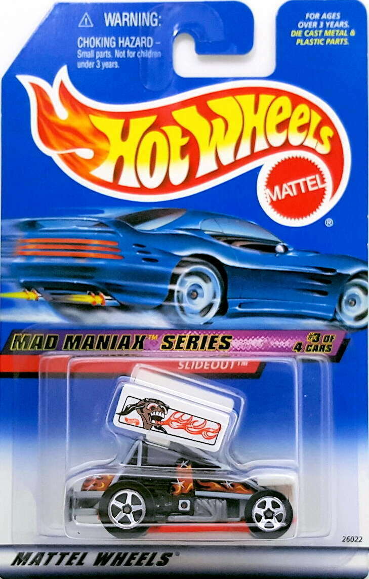 Hot Wheels 2000 - Collector # 019/250 - Mad Maniax Series 3/4 - Slideout - Black - USA 'Angled' Card