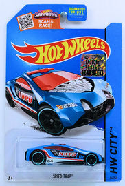 Hot Wheels 2015 - Collector # 054/250 - HW City / HW Rescue - Speed Trap - Blue / HWPD - USA 'Showdown' Card with Factory Set Sticker