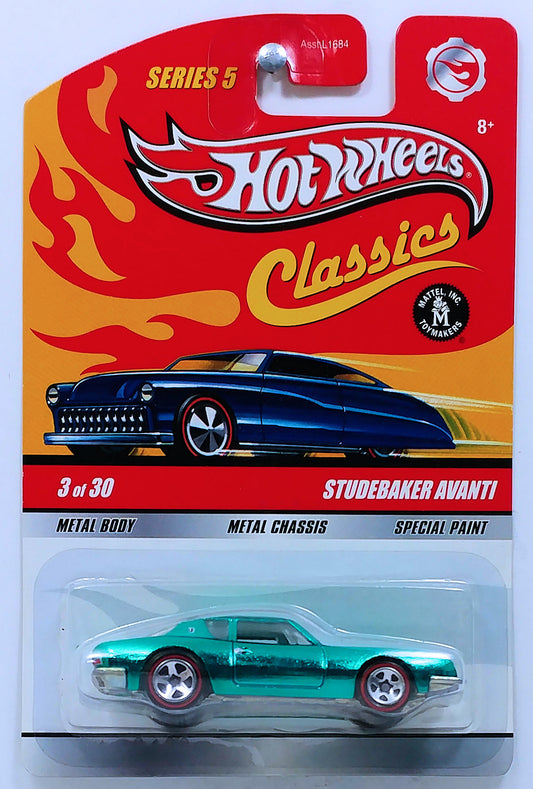 Hot Wheels 2009 - Classics Series 5 # 03/30 - Studebaker Avanti - Spectraflame Aqua - 5 Spokes with Redlines - Metal/Metal