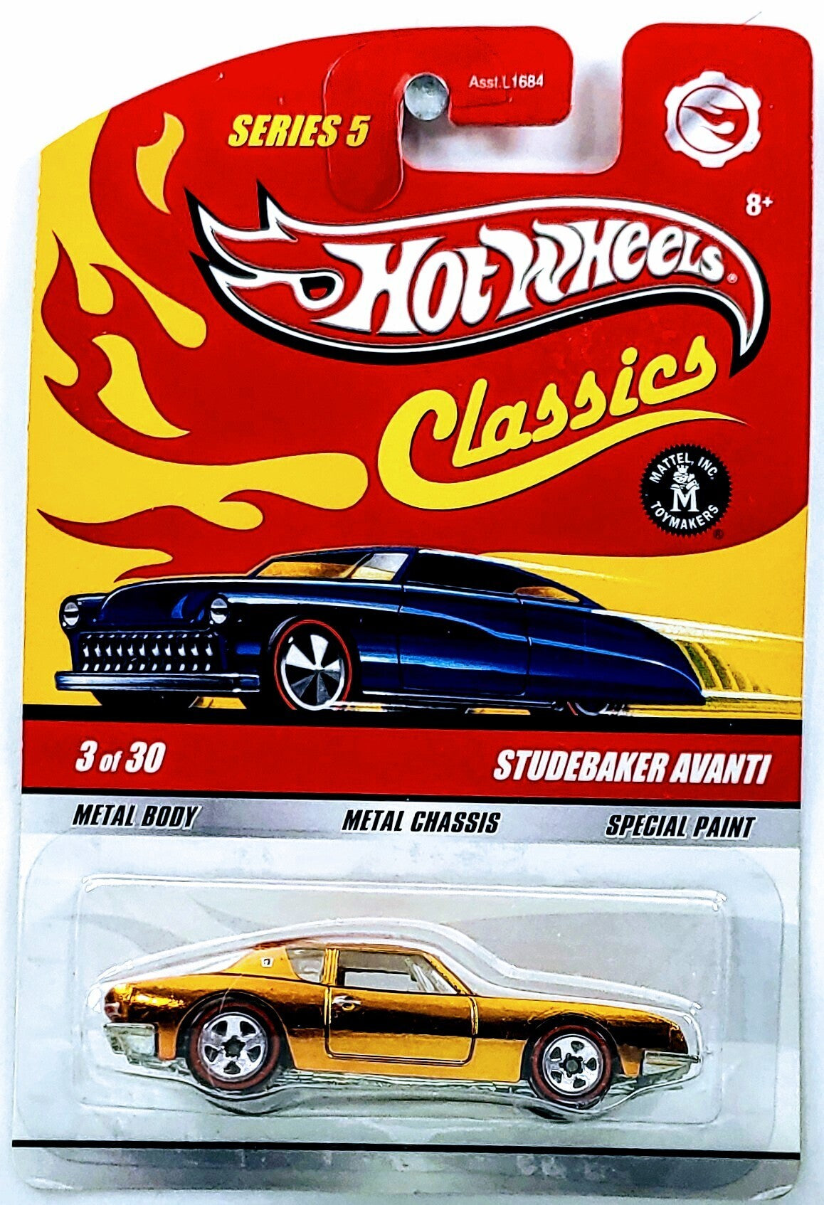 Hot Wheels 2009 - Classics Series 5 # 03/30 - Studebaker Avanti - Spectraflame Gold - 5 Spokes with Redlines - Metal/Metal