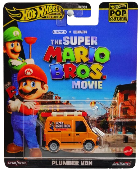 Hot Wheels 2024 - Premium / Pop Culture / The Super Mario Bros. Movie - Plumber Van - Orange / Super Mario Bros. Plumbing - Metal/Metal & Real Riders