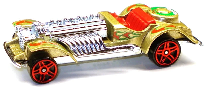 Hot Wheels 2009 - Theme / Holiday Hot Rods - Sweet 16 - Gold Metallic / Red & Green Flames - Red PR5 Wheels - Walmart Exclusive