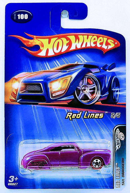 Hot Wheels 2005 - Collector # 100/183 - Red Lines 5/5 - Tail Dragger - Magenta - Red Lines on 5 Spokes - China - USA '05 Card