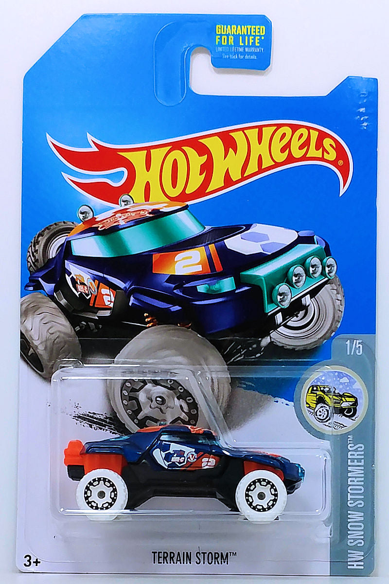 Hot Wheels 2017 - Collector # ---/365 - HW Snow Stormers 1/5 - Terrain Storm - Dark Blue Metalflake - BLOR Wheels - Kroger Exclusive - USA Card