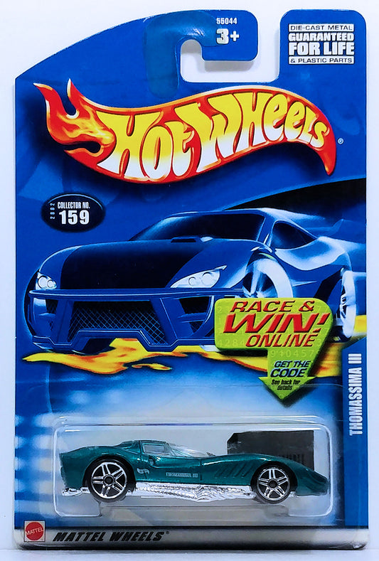 Hot Wheels 2002 - Collector # 159/240 - Thomassima III - Metallic Teal - PR5 Wheels - USA Race & Win Card