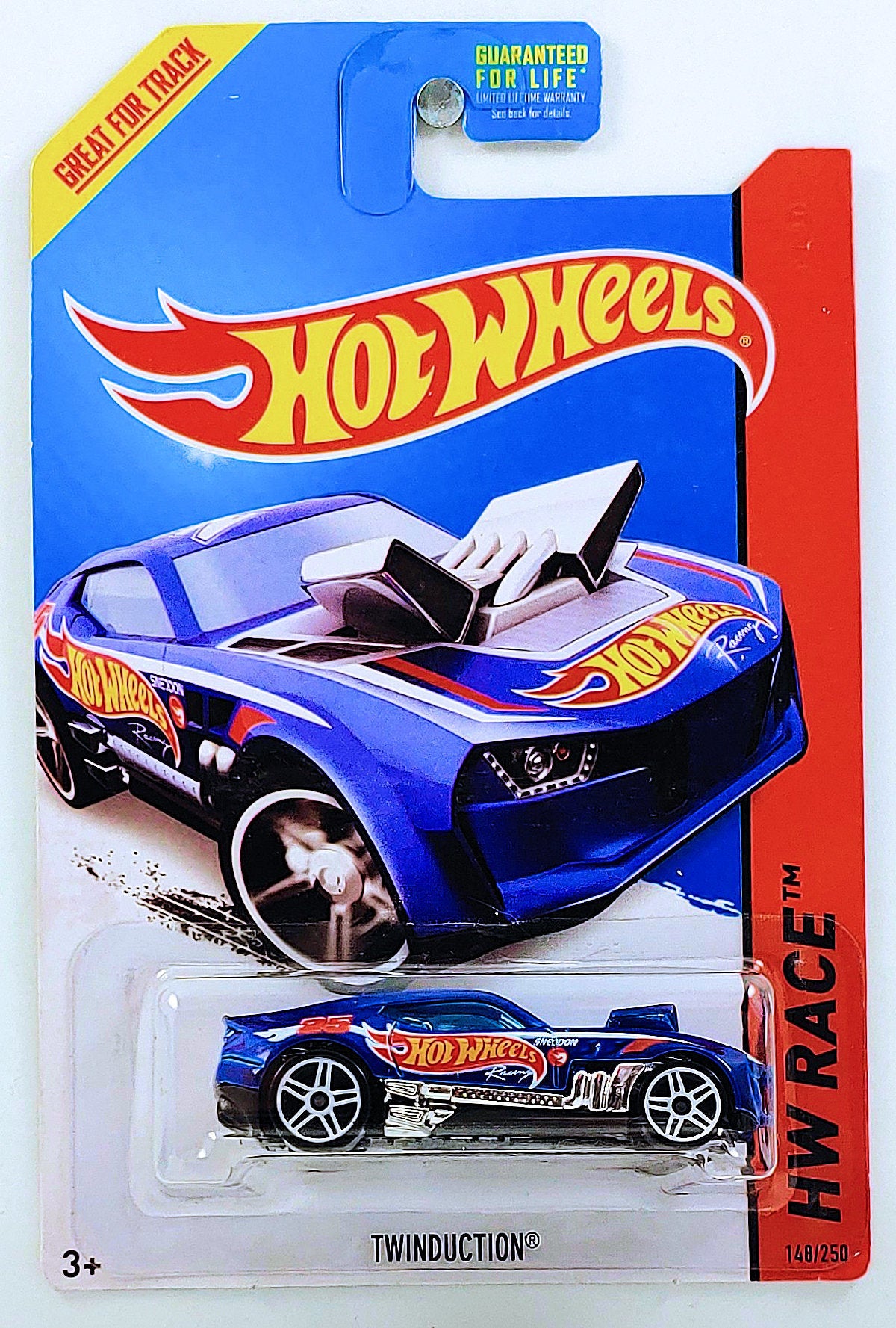 Hot Wheels 2014 - Collector # 148/250 - HW Race / HW Race Team / Treasure Hunts - Twin Induction - Blue / Racing Graphics - USA Card