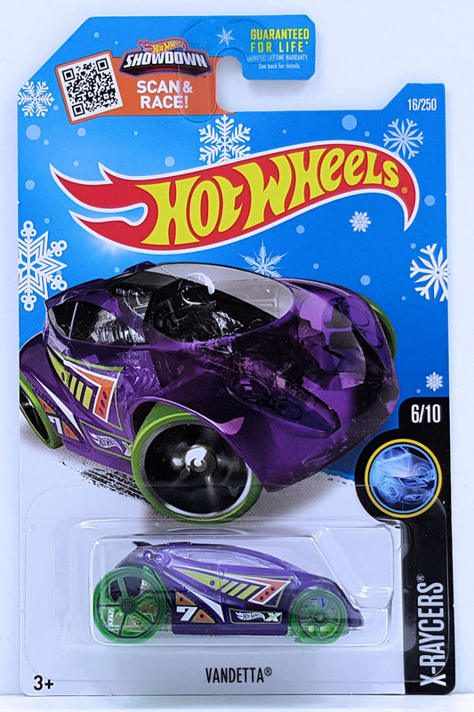 Hot Wheels 2016 - Collector # 016/250 - X-Raycers 6/10 - Vandetta - Transparent Purple - USA 'Snowflake' Card from Target Only