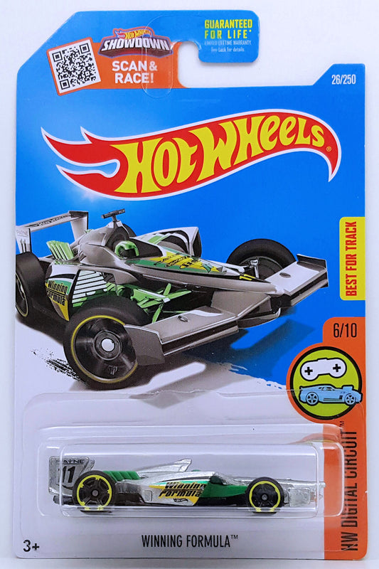 Hot Wheels 2016 - Collector # 026/250 - HW Digital Circuit 6/10 - ZAMAC 018 - Winning Formula -  ZAMAC / #11 - Walmart Exclusive - USA 'Showdown' Card