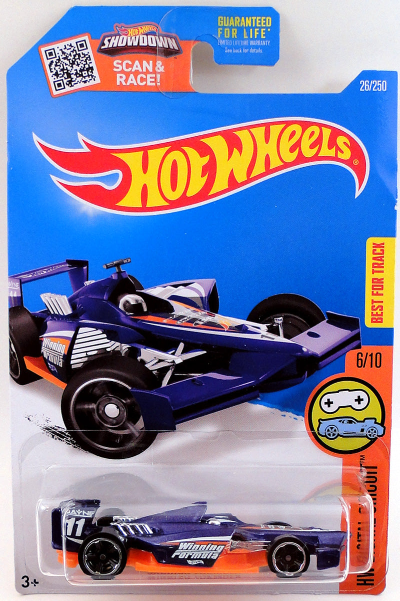 Hot Wheels 2016 - Collector # 026/250 - HW Digital Circuit 6/10 - Winning Formula -  Metalflake Purple / #11 - USA 'Showdown' Card