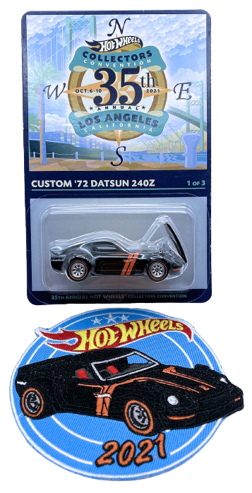 Hot Wheels 2021 - 35th Annual Collector's Convention - Los Angeles, CA - 1 of 3 - Custom '72 Datsun 240Z - Black - Metal/Metal & Real Riders - Limited to 6,200 & Includes a Patch