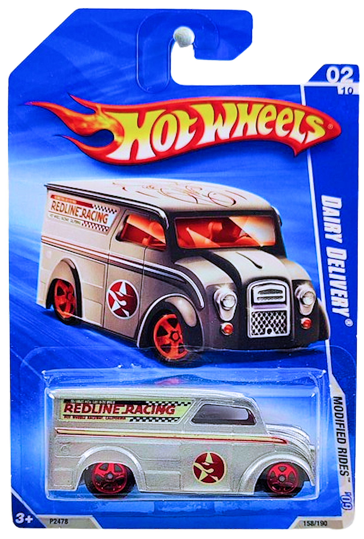 Hot Wheels 2009 - Collector # 158/190 - Modified Rides 02/10 - Dairy Delivery - Silver - Red 5 Spokes - USA Card