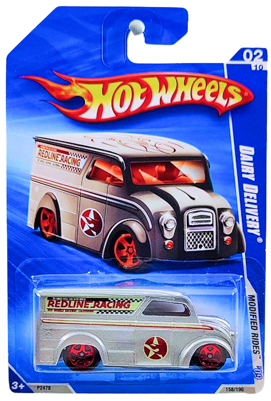 Hot Wheels 2009 - Collector # 158/190 - Modified Rides 02/10 - Dairy Delivery - Silver - Red 5 Spokes - USA Card