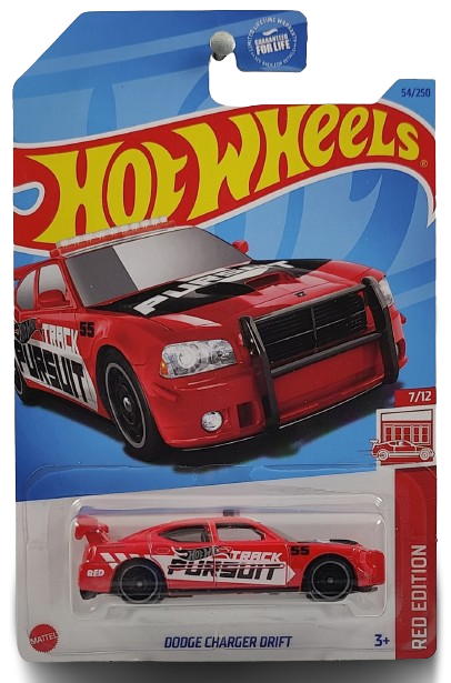 Hot Wheels 2023 - Collector # 054/250 - Red Edition 7/12 - Dodge Charger Drift - Red / #55 / 'Track Pursuit' - DD8 Wheels - Target Exclusive - USA Card