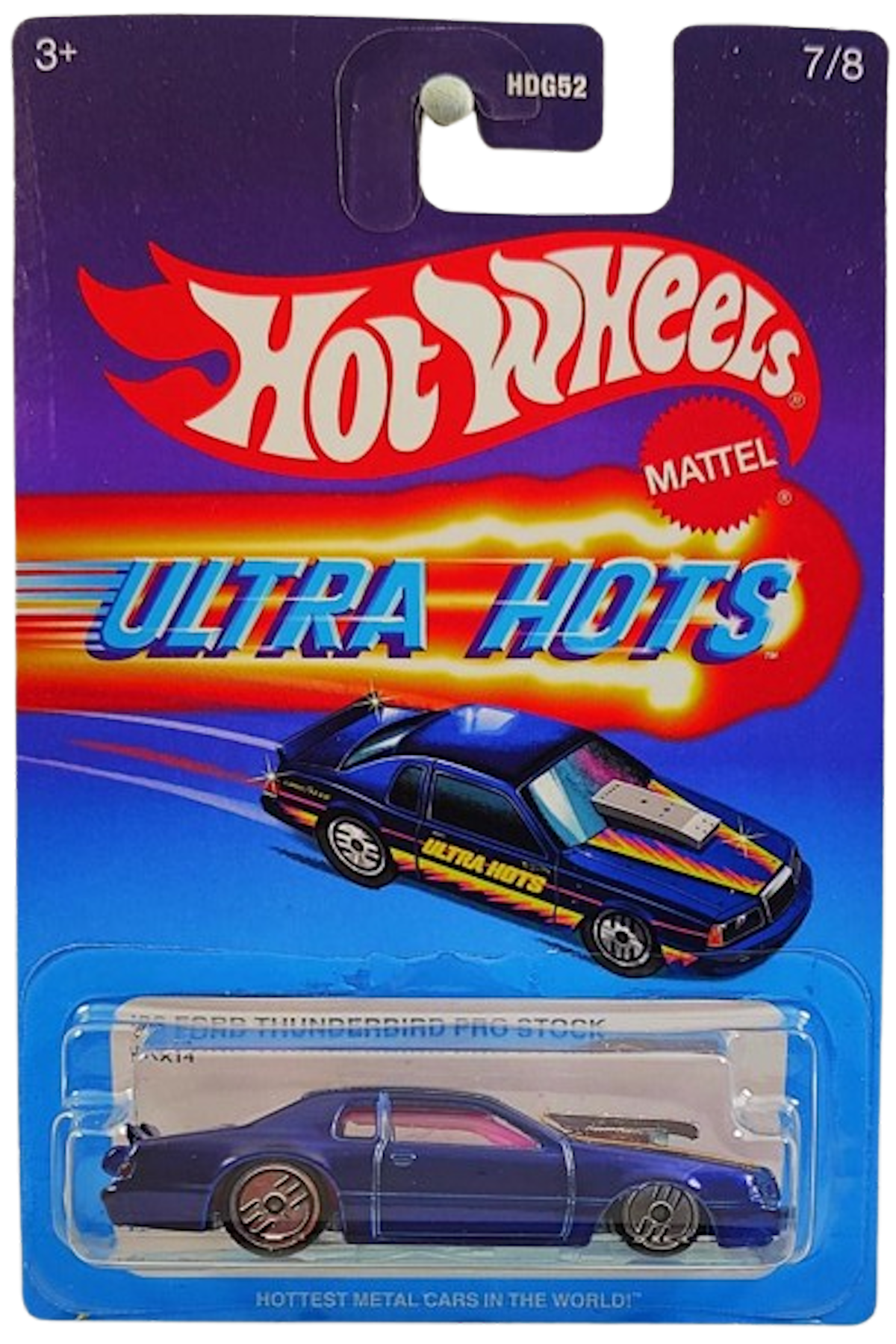 Hot Wheels 2024 - Theme Series / Mix 2 / Ultra Hots 7/8 - '86 Ford Thunderbird Pro Stock - Spectraflame Blue - UH Wheels - Target Exclusive - Retro Ultra Hots Blister Card - ERROR! No Side Tampos!