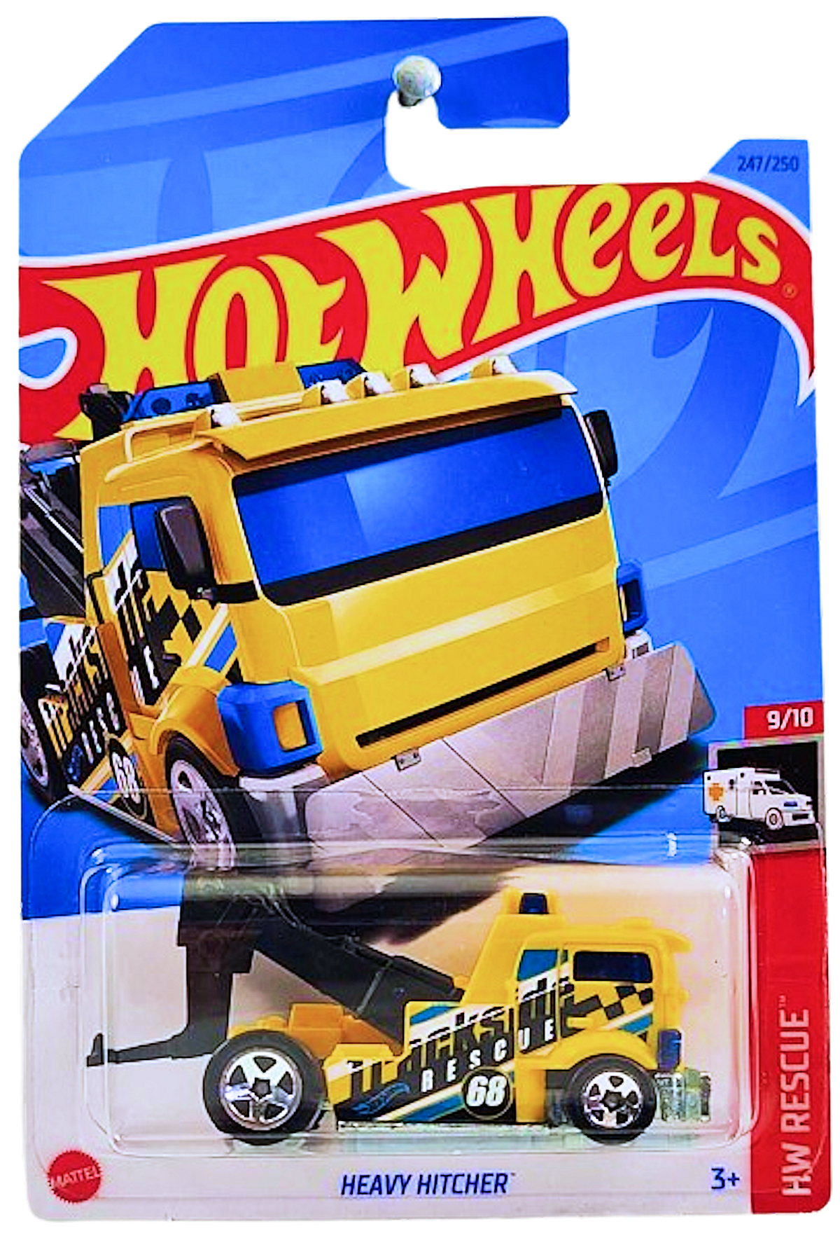 Hot Wheels 2023 - Collector # 247/250 - HW Rescue 19/10 - Heavy Hitcher - Yellow - IC