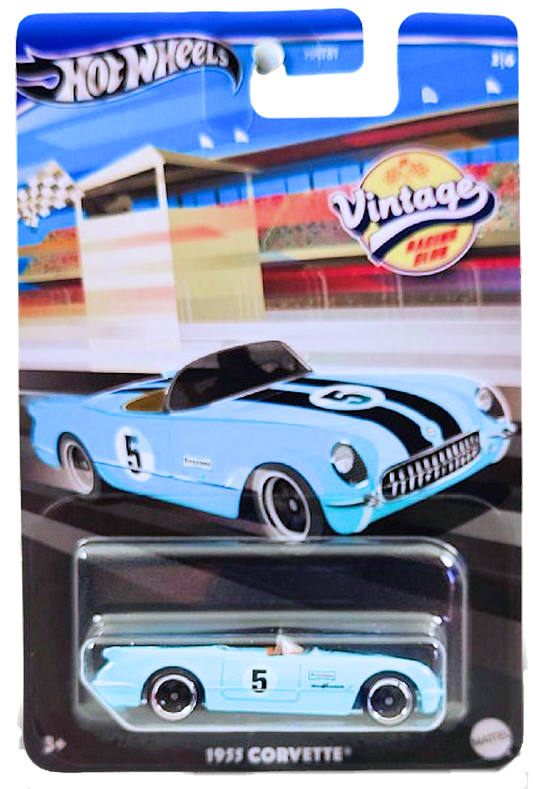 Hot Wheels 2024 - Theme / Vintage Racing Club 2/6 - 1955 Corvette - Baby Blue / #5 - C5 Wheels - Kroger Exclusive