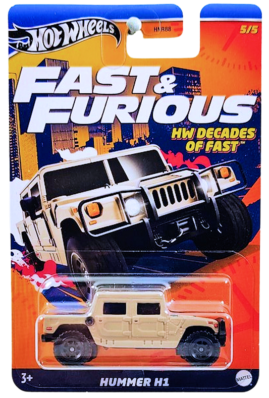 Hot Wheels 2024 - Theme / Fast &amp; Furious / HW Decades of Fast Series 5/5 - Hummer H1 - Matte Dessert Tan - Black Off-Road Steelie - Walmart Exclusive