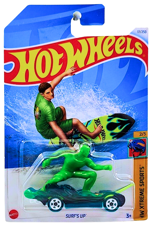 Hot Wheels 2024 - Collector # 017/250 - HW Xtreme Sports 02/05 - Surf's Up - Clear Aqua - Neon Green Surf Board - IC