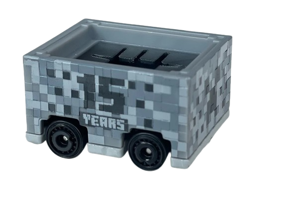 Hot Wheels 2024 - Collector # 136/250 - HW Screen Time 8/10 - Minecart - Gray / #15 - USA Card with Minecraft 15th Anniversary