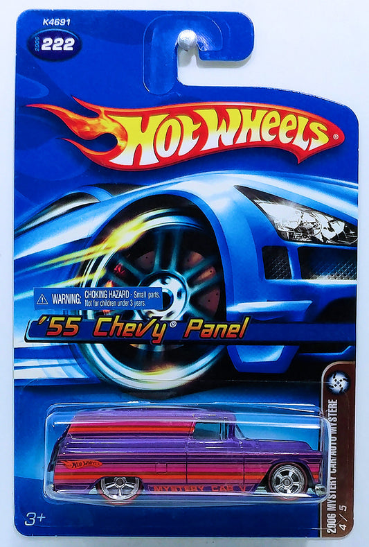 Hot Wheels 2006 - Collector # 222/223 - Mystery Car/Auto Mystere - Mail-In Bonus Car 4/5 - '55 Chevy Panel - Purple - Real Riders - Motorcycle in Back with Opening Rear Door