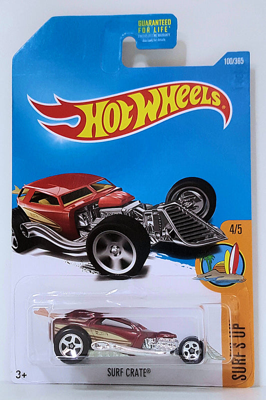 Hot Wheels 2017 - Collector # 100/365 - Surf's Up 4/5 - Surf Crate - Metallic Red - 5 Spokes - USA