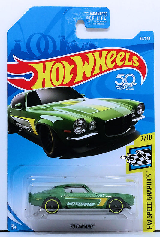 Hot Wheels 2018 - Collector # 028/365 - HW Speed Graphics 7/10 - '70 Camaro - Metallic Green / Hotchkis