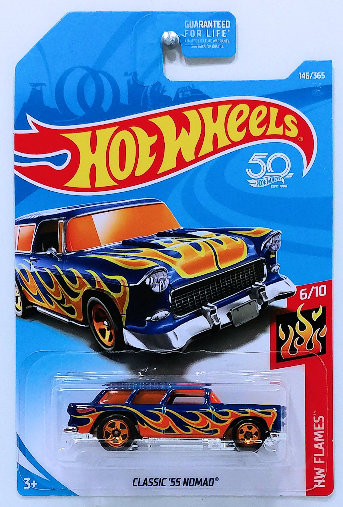 Hot Wheels 2018 - Collector # 146/365 - HW Flames 6/10 - Classic '55 Nomad - Blue - USA