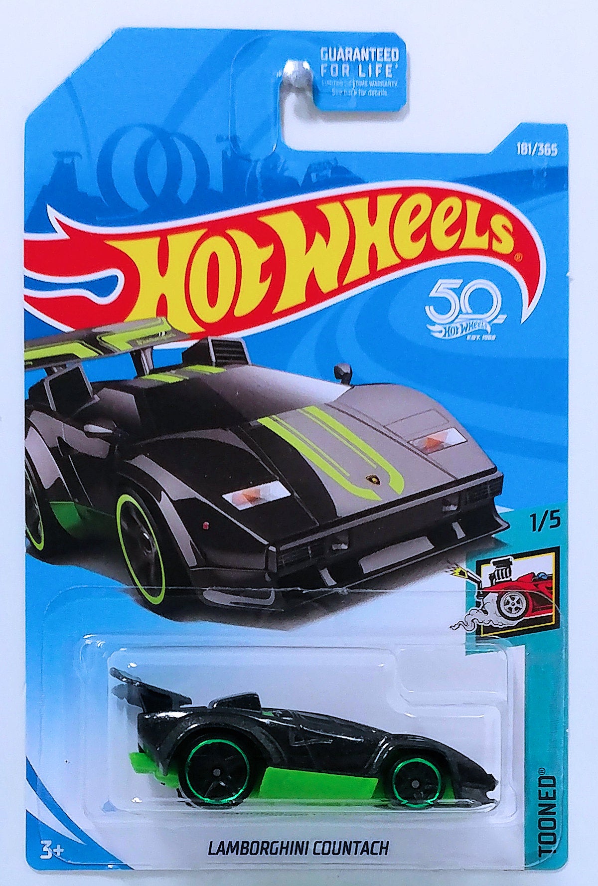 Hot Wheels 2018 - Collector # 181/365 - Tooned 1/5 - Lamborghini Countach - Black - USA 50th