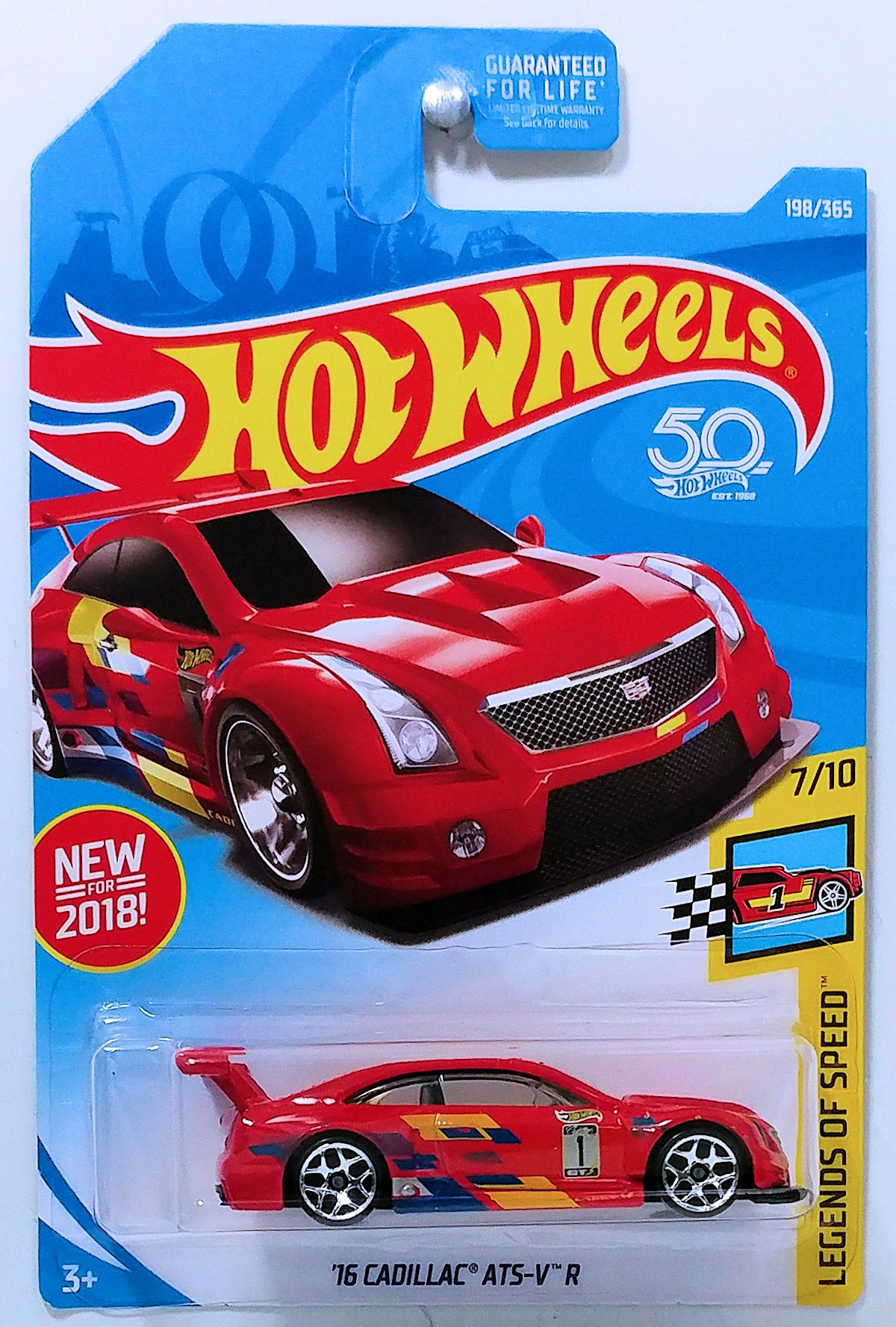 Hot Wheels 2018 - Collector # 198/365 - Legends of Speed 7/10 - New Models - '16 Cadillac ATS-V R - Red - USA 50th Card