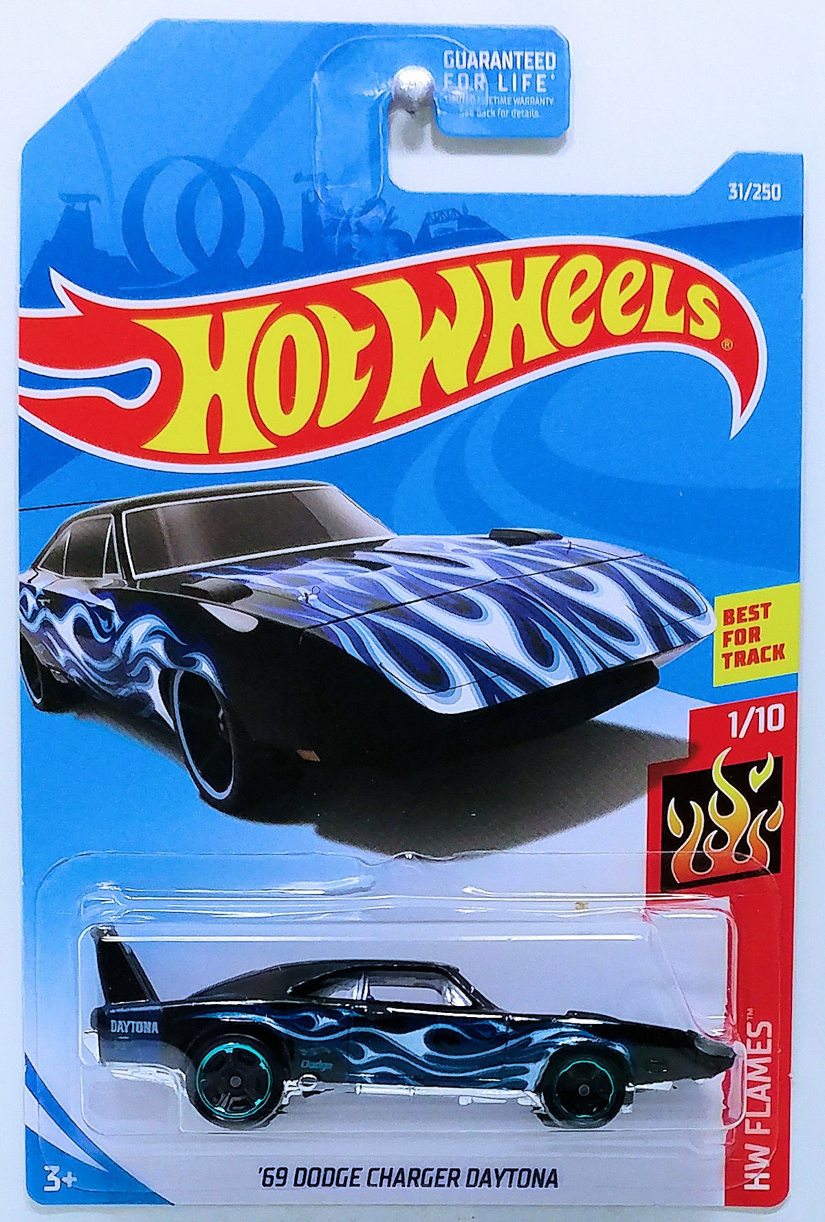 Hot Wheels 2019 - Collector # 031/250 - HW Flames 01/10 - '69 Dodge Charger Daytona - Black - USA