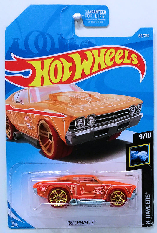 Hot Wheels 2019 - Collector # 060/365 - X-Raycers 9/10 - Treasure Hunts - '69 Chevelle - Transparent Orange - USA